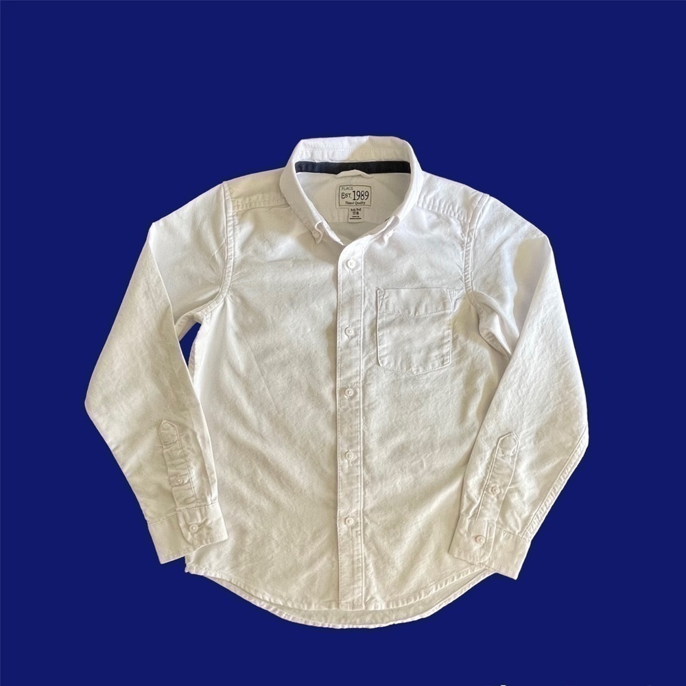 CHILDRENS PLACE, GIRLS WHITE, BUTTON DOWN SHIRT. 100% COTTON. SIZE M(7/8).